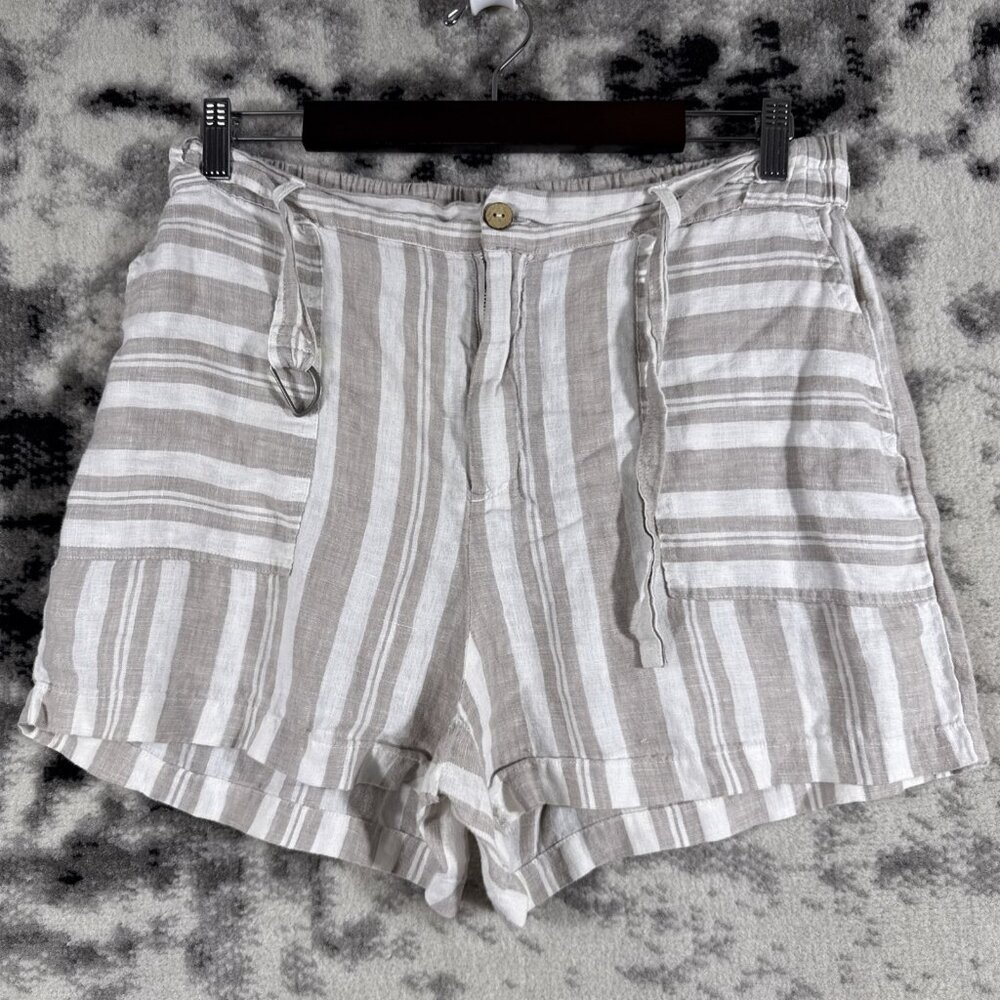 Tahari Shorts Womens Size Extra Large 100% Linen Striped Drawstring Boho Hippie